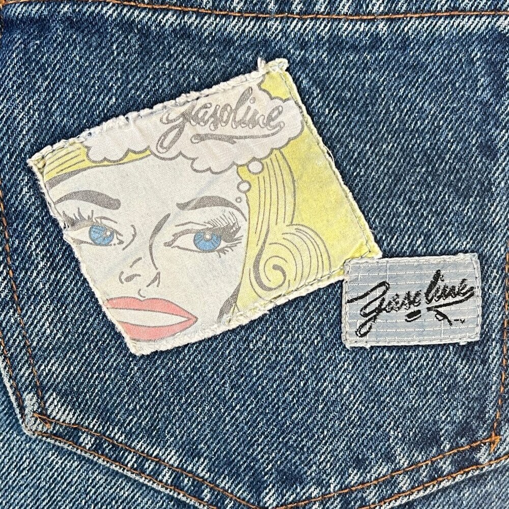 Rare Vintage Gasoline 100% Cotton Rigid Slim Tapered High Rise Patch Denim Jeans